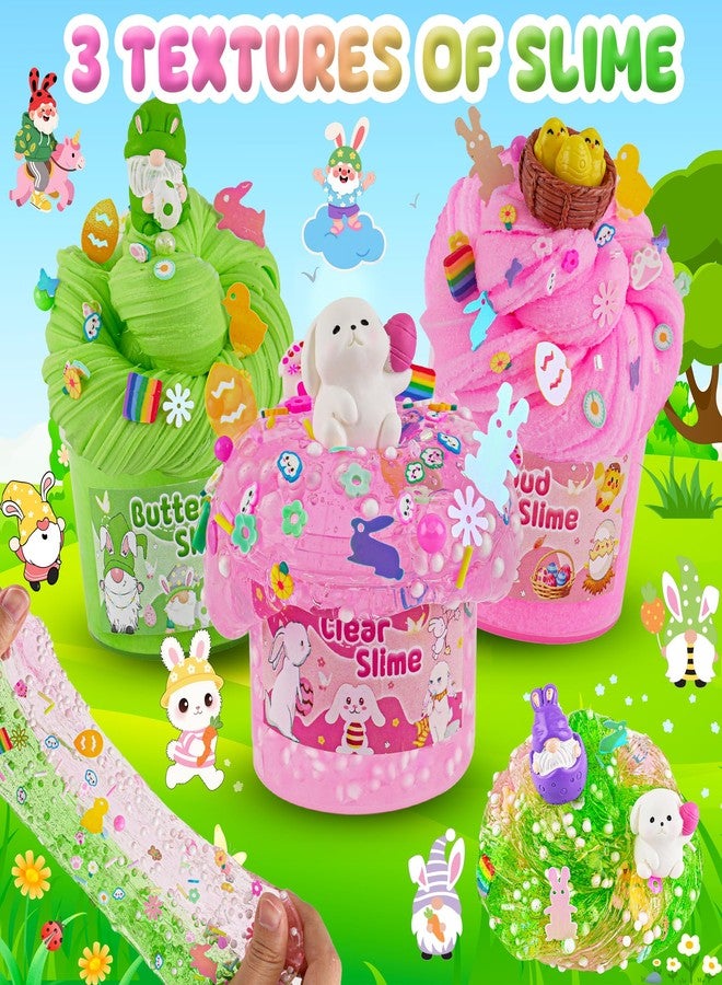 LAWOHO 6 Packs Bunny Pink Slime Kit -Cloud Clear Butter Slimes with Easter Charms & Add-ins, Soft Fluffy Slimes Kits for Girls & Boys, 360ml Pink & Green Easter Slime Making Kit Party Favor for Kids - Image 4