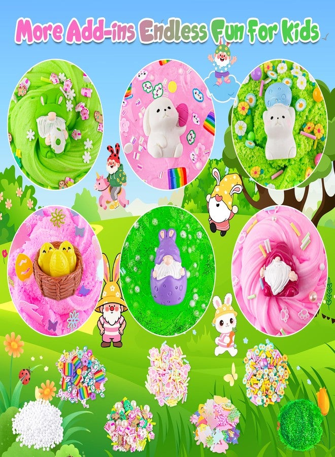 LAWOHO 6 Packs Bunny Pink Slime Kit -Cloud Clear Butter Slimes with Easter Charms & Add-ins, Soft Fluffy Slimes Kits for Girls & Boys, 360ml Pink & Green Easter Slime Making Kit Party Favor for Kids - Image 2