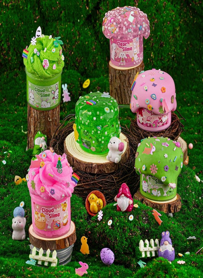 LAWOHO 6 Packs Bunny Pink Slime Kit -Cloud Clear Butter Slimes with Easter Charms & Add-ins, Soft Fluffy Slimes Kits for Girls & Boys, 360ml Pink & Green Easter Slime Making Kit Party Favor for Kids - Image 5