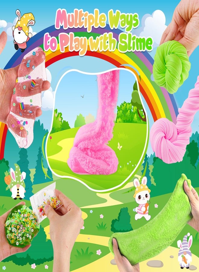 LAWOHO 6 Packs Bunny Pink Slime Kit -Cloud Clear Butter Slimes with Easter Charms & Add-ins, Soft Fluffy Slimes Kits for Girls & Boys, 360ml Pink & Green Easter Slime Making Kit Party Favor for Kids - Image 3