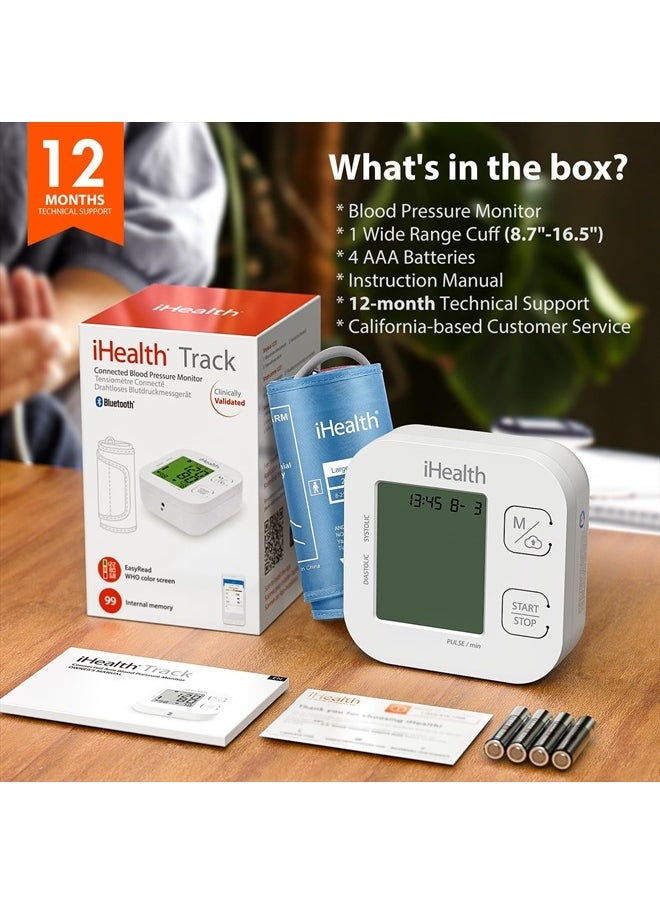iHealth - Track Smart Upper Arm Blood Pressure Monitor with Wide Range Cuff Standard To Large Adult Arms, Bluetooth Compatible for iOS & Android Devices - Image 1