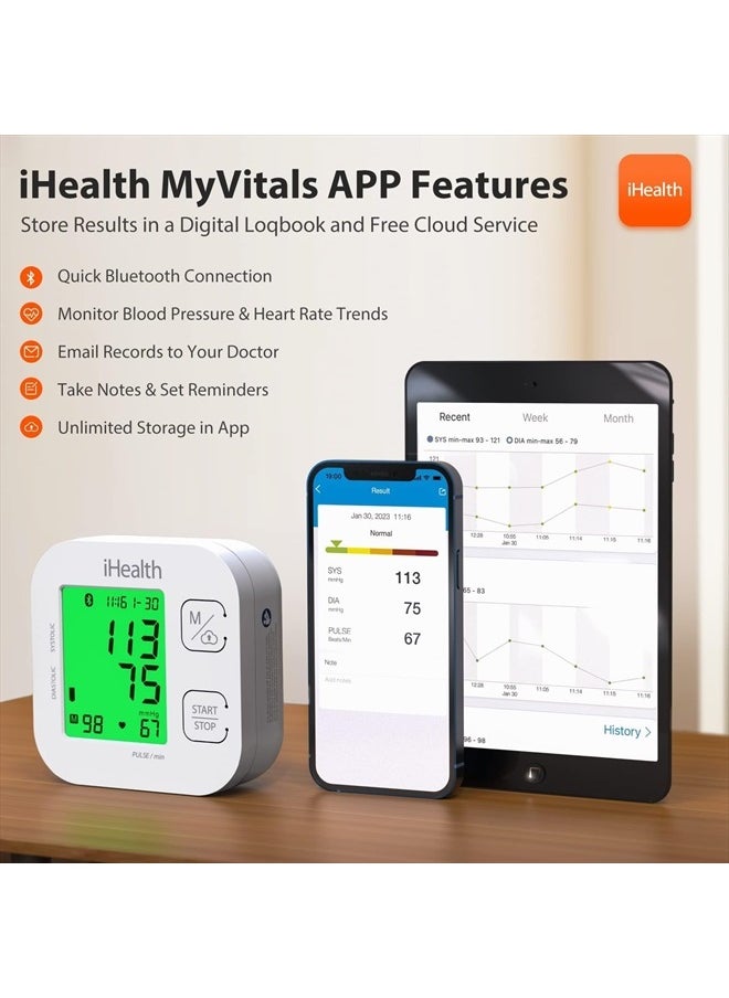 iHealth - Track Smart Upper Arm Blood Pressure Monitor with Wide Range Cuff Standard To Large Adult Arms, Bluetooth Compatible for iOS & Android Devices - Image 1