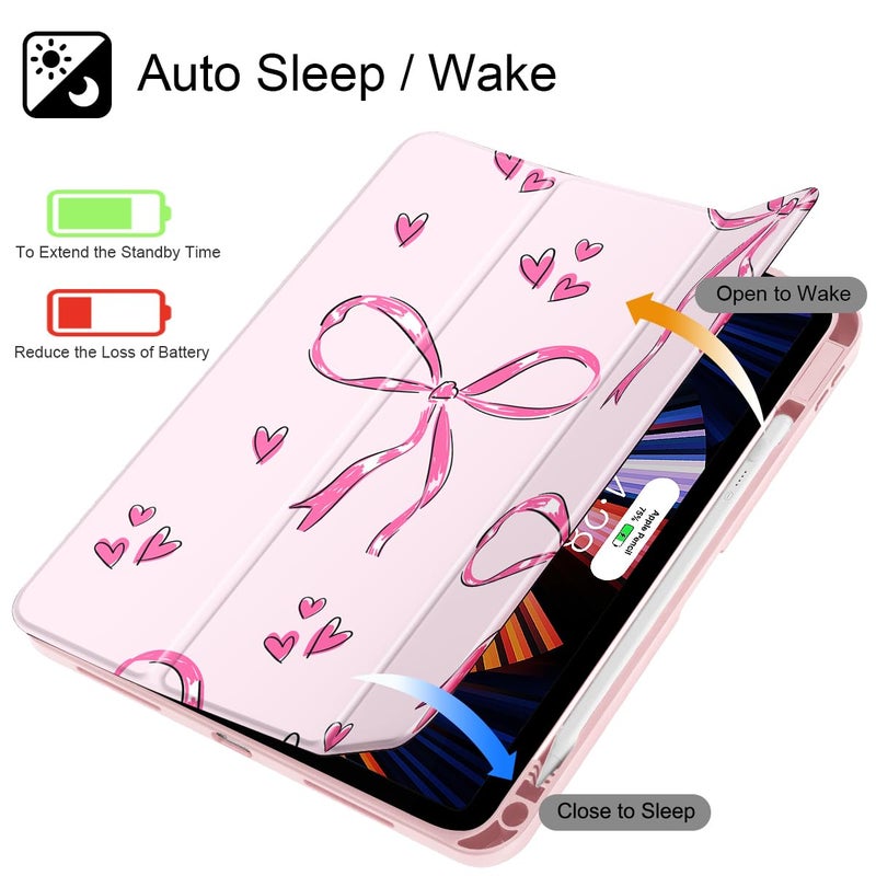 Mektron Case for 2025 iPad 11 inch (A16 Chip) 11th Gen Fit iPad 10th Gen10.9 inch 2022, Buit in Pencil Holder with Shockproof Cover Clear Shell + Trifold Stand + Auto Wake/Sleep, Bows C360 - Image 3