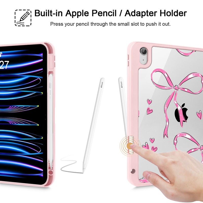 Mektron Case for 2025 iPad 11 inch (A16 Chip) 11th Gen Fit iPad 10th Gen10.9 inch 2022, Buit in Pencil Holder with Shockproof Cover Clear Shell + Trifold Stand + Auto Wake/Sleep, Bows C360 - Image 5