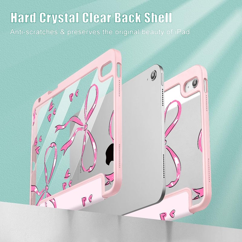 Mektron Case for 2025 iPad 11 inch (A16 Chip) 11th Gen Fit iPad 10th Gen10.9 inch 2022, Buit in Pencil Holder with Shockproof Cover Clear Shell + Trifold Stand + Auto Wake/Sleep, Bows C360 - Image 4