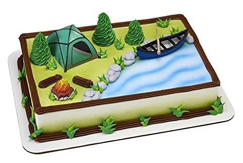 Culpitt Decopac Fireside Camp DecoSet Cake Decoration Multi Tent 3L x 26W x 19H Canoe with Oar 35L x 165W x 12H Campfire 14D x 12H - Image 1