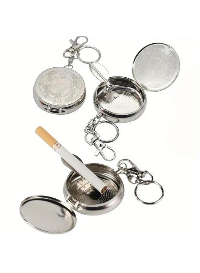 1 Random Design 1pc Stainless Steel Portable Ashtray Elegant Car Cigarette Holder Suitable For Car Outdoor - Image 1