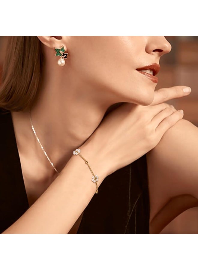 Julia Store 18K Gold Plated Flower Bracelet for Women, Titanium Steel Pearl Daisy Bracelet Dainty Gold Adjustable Link Chain Pearl Simple Bracelet Jewelry Gift for Women - Image 3