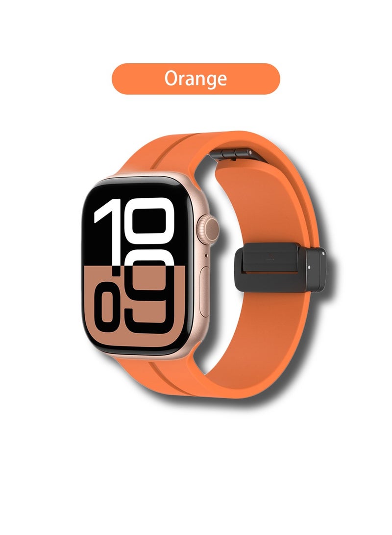 Soft Silicone Sport Watch Band with Magnetic Buckle Fits Apple Watch Ultra 2/Ultra Series 9/8/SE 2nd Gen/7/SE/6/5/4/3/2/1 Compatible with 42/44/45/49mm Case Sizes Also Compatible with Series 10 with 46mm Case Size - Image 1