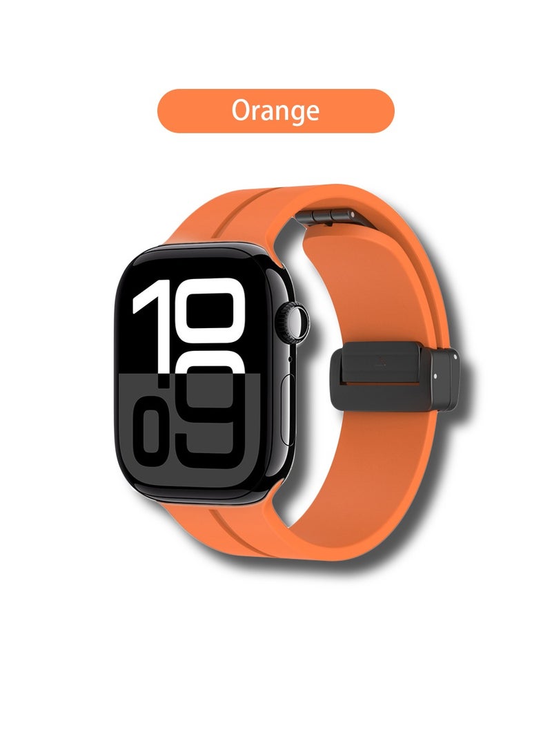 Soft Silicone Sport Watch Band with Magnetic Buckle Fits Apple Watch Ultra 2/Ultra Series 9/8/SE 2nd Gen/7/SE/6/5/4/3/2/1 Compatible with 42/44/45/49mm Case Sizes Also Compatible with Series 10 with 46mm Case Size - Image 2