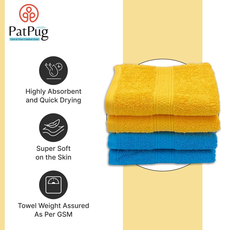 PatPug مجموعة مناشف يد 4 قطع من قطن هندي ناعم للغاية 100%، 500 GSM للجيم، التمارين، اليوغا، حوض الغسيل (أزرق تركوازي وأصفر شروق الشمس) - Image 2