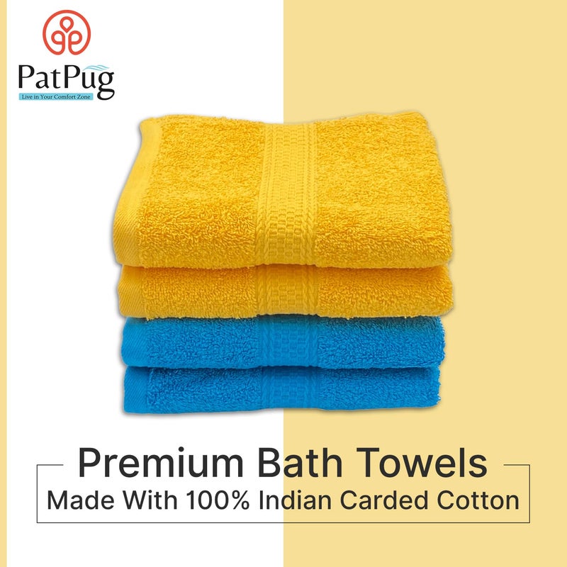PatPug مجموعة مناشف يد 4 قطع من قطن هندي ناعم للغاية 100%، 500 GSM للجيم، التمارين، اليوغا، حوض الغسيل (أزرق تركوازي وأصفر شروق الشمس) - Image 3