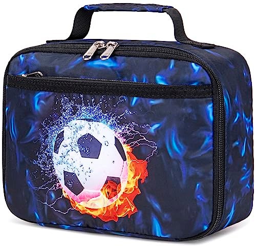 LEDAOU Lunch Box Kids Boys Girls Lunch Bag Insulated Lunch Box Toddler Reusable Lunchbox for School Picnic Hiking (Soccer Blue) - Image 1