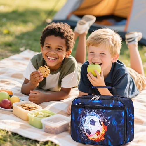 LEDAOU Lunch Box Kids Boys Girls Lunch Bag Insulated Lunch Box Toddler Reusable Lunchbox for School Picnic Hiking (Soccer Blue) - Image 4