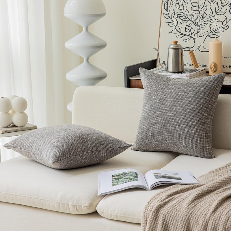 K KEVIN TEXTILE Kevin Textile Faux Linen Square 2 Tone Woven Throw Pillow Covers Sham Cushion Case for Car/Couch Use, 18-inch(2 Packs, Grey) - Image 4