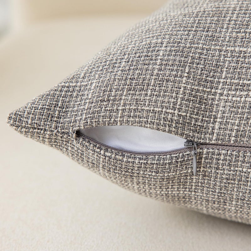 K KEVIN TEXTILE Kevin Textile Faux Linen Square 2 Tone Woven Throw Pillow Covers Sham Cushion Case for Car/Couch Use, 18-inch(2 Packs, Grey) - Image 2