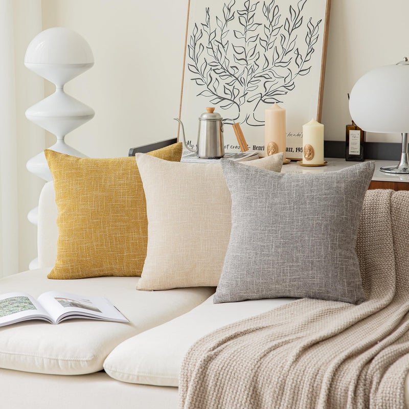 K KEVIN TEXTILE Kevin Textile Faux Linen Square 2 Tone Woven Throw Pillow Covers Sham Cushion Case for Car/Couch Use, 18-inch(2 Packs, Grey) - Image 5