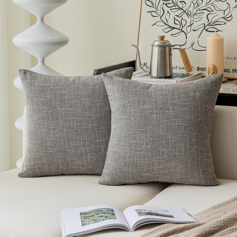 K KEVIN TEXTILE Kevin Textile Faux Linen Square 2 Tone Woven Throw Pillow Covers Sham Cushion Case for Car/Couch Use, 18-inch(2 Packs, Grey) - Image 1