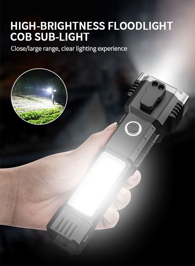 GROIC Waterproof Tactical Flashlight, Car Safety Hammer Window Breaker Seat Belt Cutter with Cob Side Light, Power Bank, USB Charging, Magnetic, Strobe Modes All in One Flashlight  - Image 5