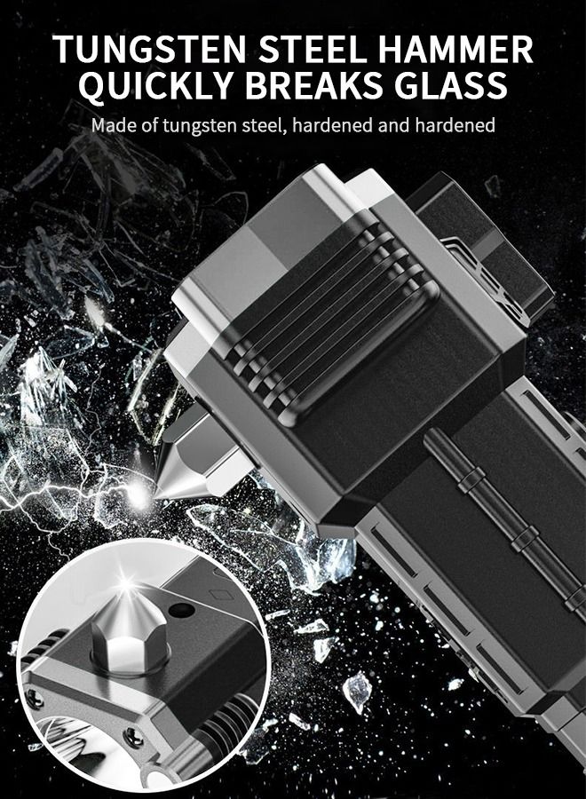 GROIC Waterproof Tactical Flashlight, Car Safety Hammer Window Breaker Seat Belt Cutter with Cob Side Light, Power Bank, USB Charging, Magnetic, Strobe Modes All in One Flashlight  - Image 2