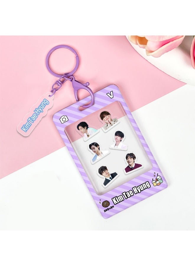 NIBEMINENT 1 - Piece V JIMIN Kpop Photo Card Holder Pendant Key Chain ID Badge Holder ID Card Holder Photo Card Protector for School ID Office ID Access Card for Women Girls