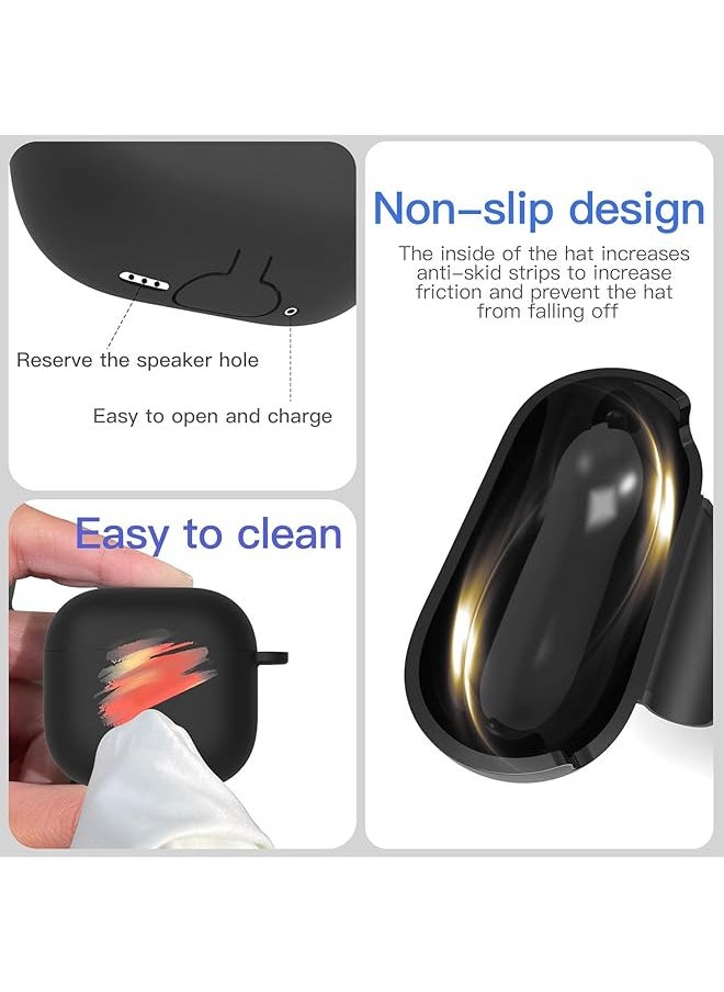 erorex - For Airpods 4Th Generation Case Cover With Cleaner Kit Soft Silicone Protective Case For Airpods 4 Case For Women Men Airpods 4 Gen 2024 Case Accessories With Keychain Black - Image 1