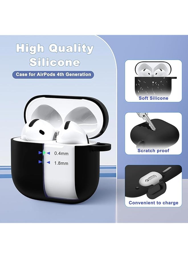 erorex - For Airpods 4Th Generation Case Cover With Cleaner Kit Soft Silicone Protective Case For Airpods 4 Case For Women Men Airpods 4 Gen 2024 Case Accessories With Keychain Black - Image 1