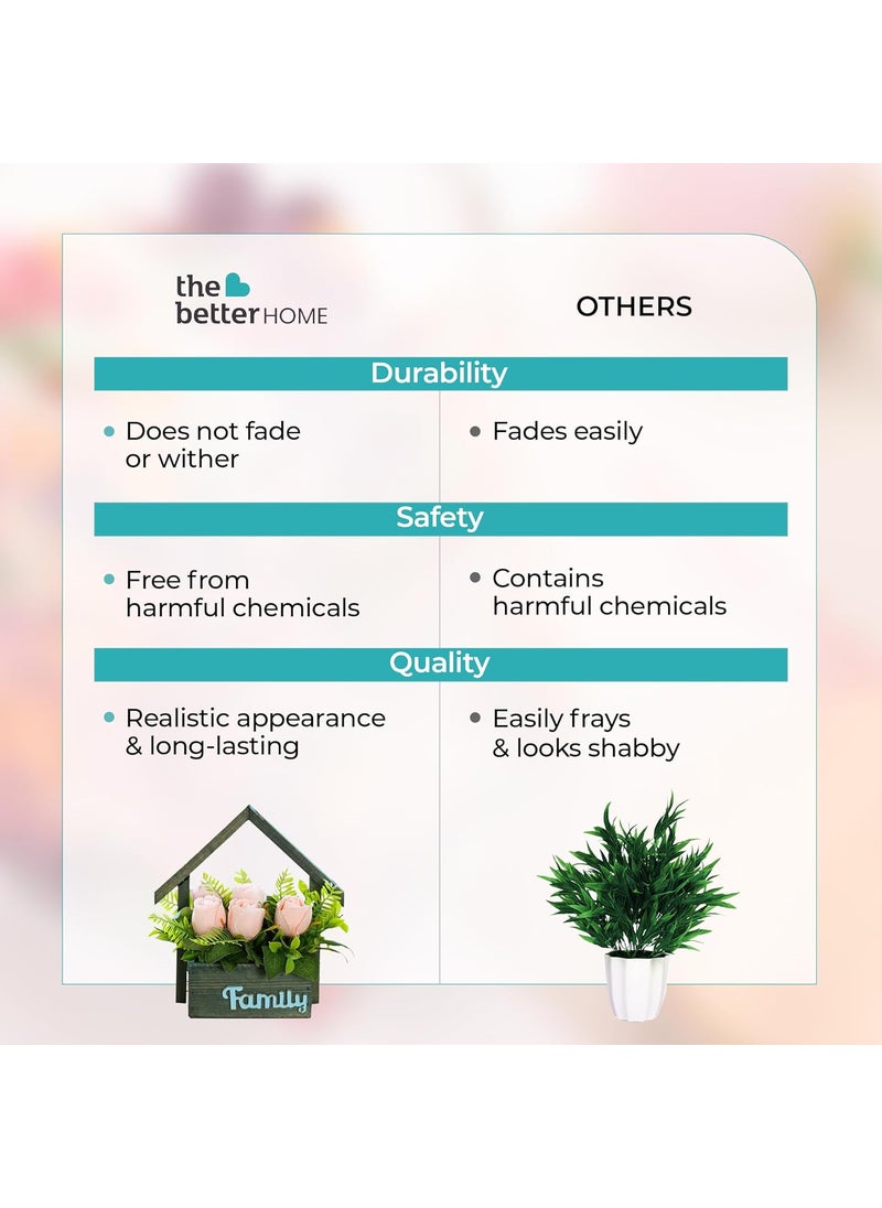The Better Home The Better Home Artificial 7 Headed Light Pink Rose Plant with Pot 25 CM Long Natural Look Home Decoration Items Guldasta Flower Pots for Living Room Dining Table Bedroom Hall Office Decor  - Image 5