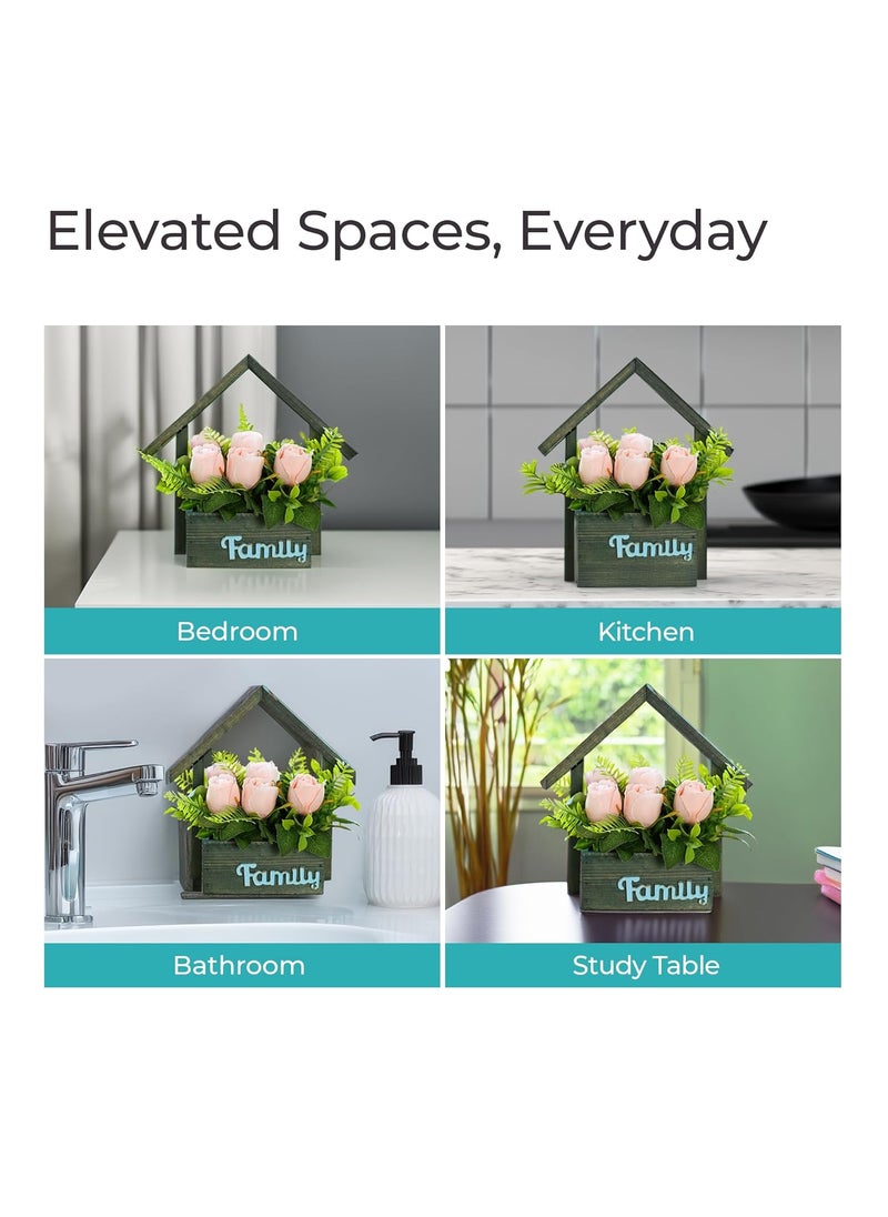 The Better Home The Better Home Artificial 7 Headed Light Pink Rose Plant with Pot 25 CM Long Natural Look Home Decoration Items Guldasta Flower Pots for Living Room Dining Table Bedroom Hall Office Decor  - Image 4