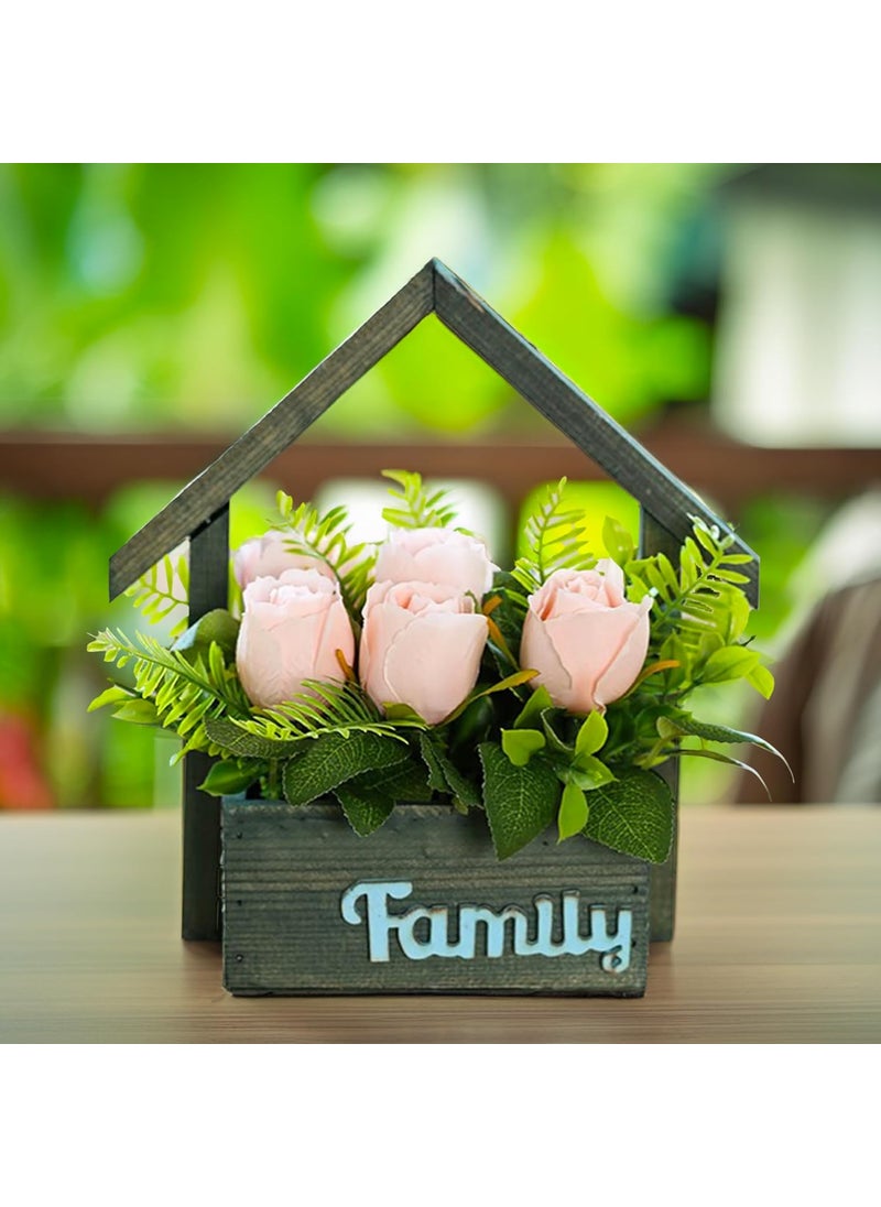 The Better Home The Better Home Artificial 7 Headed Light Pink Rose Plant with Pot 25 CM Long Natural Look Home Decoration Items Guldasta Flower Pots for Living Room Dining Table Bedroom Hall Office Decor  - Image 1