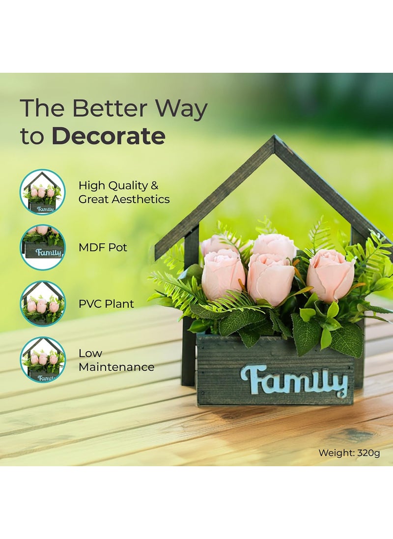 The Better Home The Better Home Artificial 7 Headed Light Pink Rose Plant with Pot 25 CM Long Natural Look Home Decoration Items Guldasta Flower Pots for Living Room Dining Table Bedroom Hall Office Decor  - Image 3