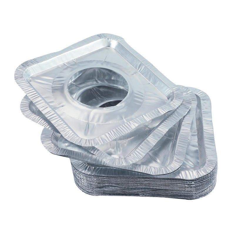 Waytiffer Gas Burner Liners 50 Pack 85 Disposable Aluminum Foil Square Stove Burner Covers Gas Range Protector Foil Liners to Catch Oil Grease and Food Spills