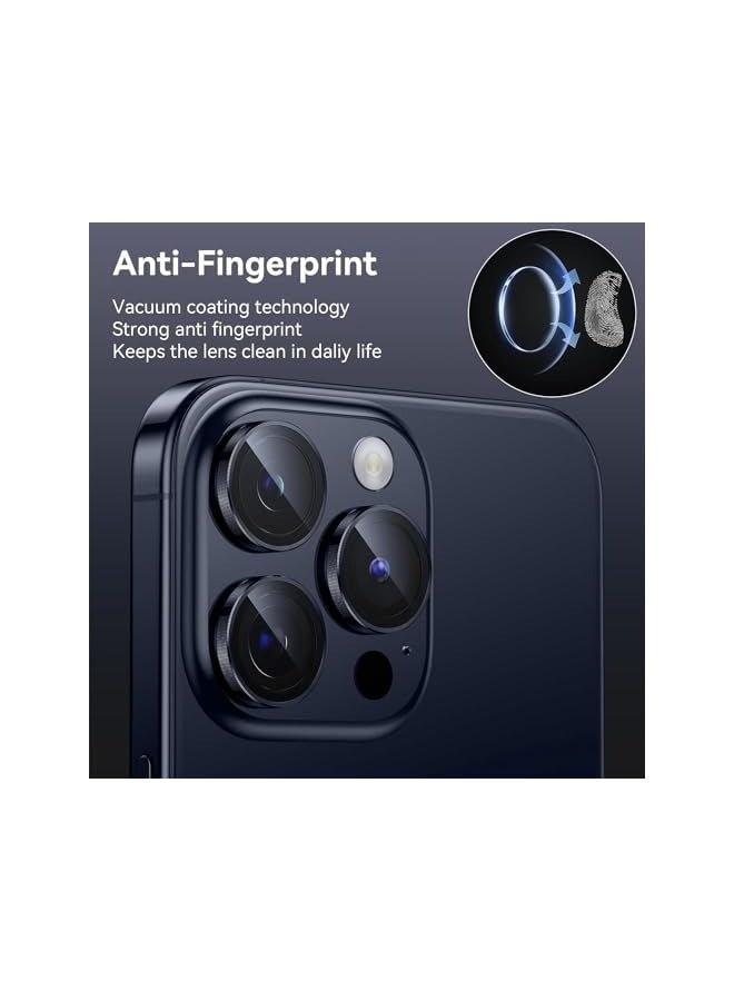 بروماس واقي عدسة الكاميرا iPhone 15 Pro/iPhone 15 Pro Max، واقي شاشة الكاميرا من الزجاج المقوى 9H المقاوم للكسر، غطاء حلقة معدنية ملحقات الفيلم (تيتانيوم أزرق، 15 Pro Max) - Image 2