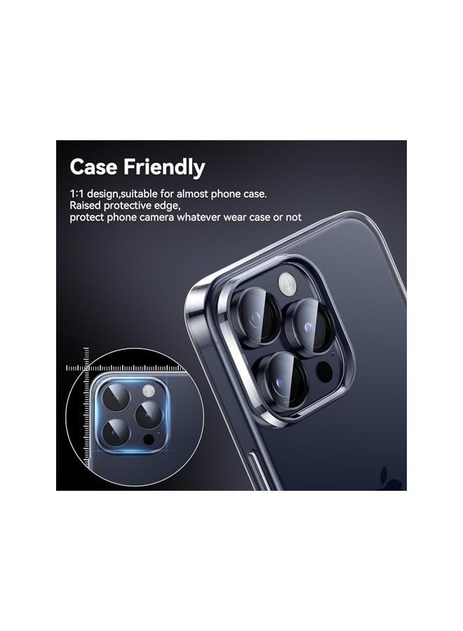 بروماس واقي عدسة الكاميرا iPhone 15 Pro/iPhone 15 Pro Max، واقي شاشة الكاميرا من الزجاج المقوى 9H المقاوم للكسر، غطاء حلقة معدنية ملحقات الفيلم (تيتانيوم أزرق، 15 Pro Max) - Image 3