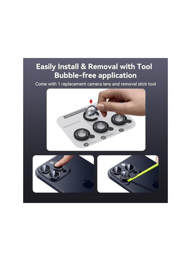 بروماس واقي عدسة الكاميرا iPhone 15 Pro/iPhone 15 Pro Max، واقي شاشة الكاميرا من الزجاج المقوى 9H المقاوم للكسر، غطاء حلقة معدنية ملحقات الفيلم (تيتانيوم أزرق، 15 Pro Max) - Image 4