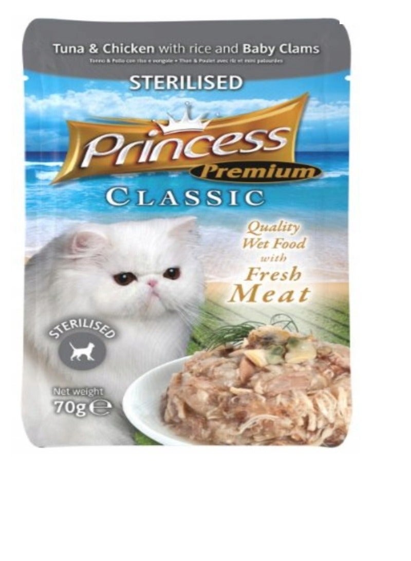 Princess Premium Classic Pouches Chicken and Tuna with Rice & Baby Clam 70g  - Image 1