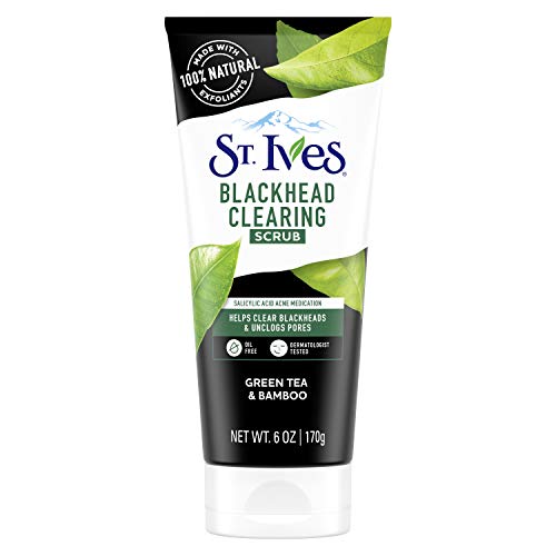 ST. Ives St. Ives Blackhead Clearing Face Scrub, Clears Blackheads & Unclogs Pores, Green Tea & Bamboo, Salicylic Acid Acne Treatment Facial Scrub, Moderate Exfoliator Skin Care with Natural Exfoliants 6 oz 