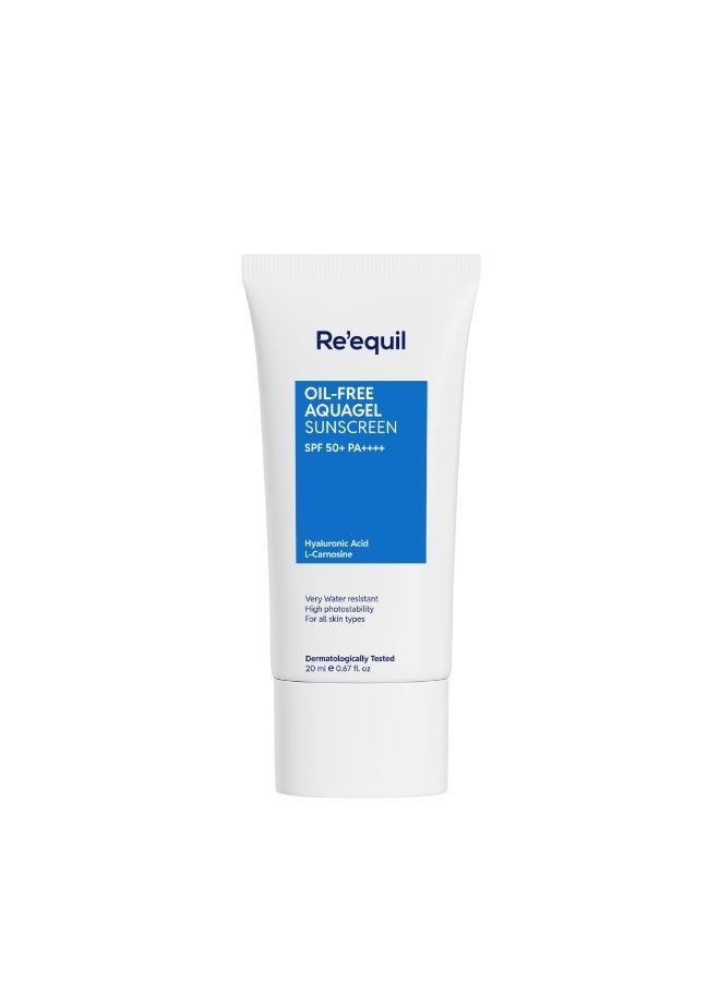 RE' EQUIL Re'equil Oil Free Aquagel Sunscreen 20ml l SPF 50+, PA++++ l Very water resistant l Hyaluronic acid for hydration - Image 1