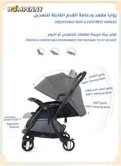 Hompenny Lightweight Reversible Baby Stroller | One-Hand Folding | Free Seat Cushion & Mosquito Net | Sit & Lie Positions | 360° Shock-Absorbing Wheels | Large Storage Basket | Five-Point Safety Harness | 0–6 Years  - Image 4