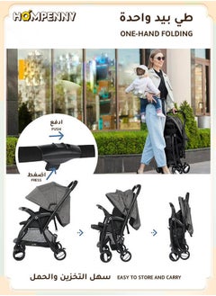 Hompenny Lightweight Reversible Baby Stroller | One-Hand Folding | Free Seat Cushion & Mosquito Net | Sit & Lie Positions | 360° Shock-Absorbing Wheels | Large Storage Basket | Five-Point Safety Harness | 0–6 Years  - Image 2