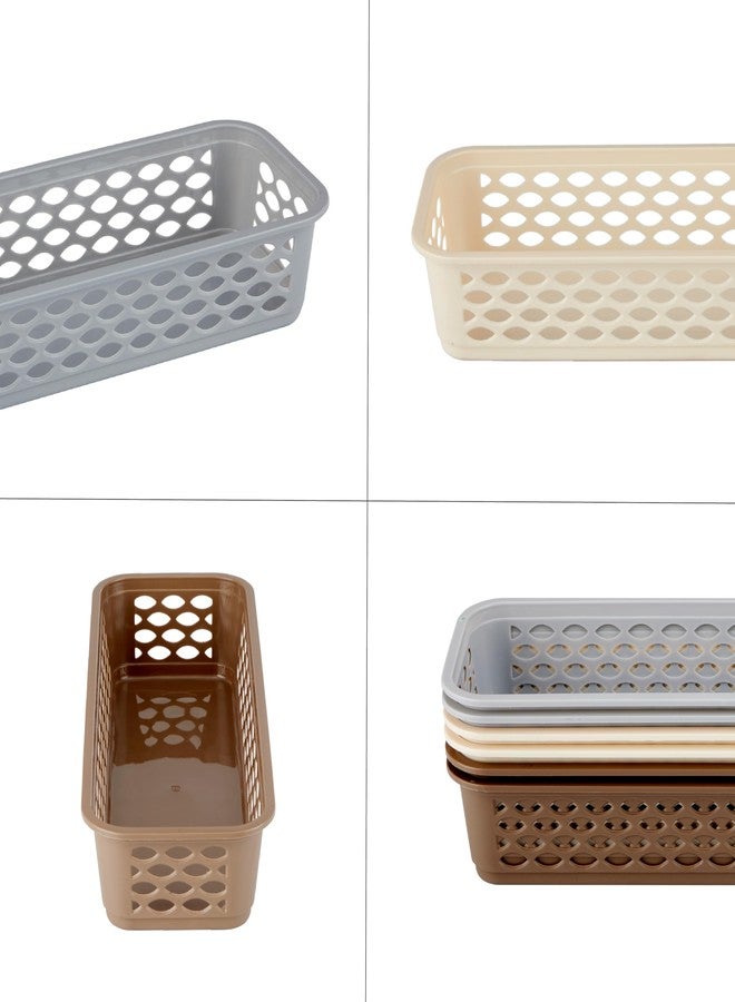 RATAN PLASTICWARE صواني ديانا البلاستيكية المستطيلة الضيقة من راتان (عبوة من 6 قطع) - سلال تخزين بلاستيكية للمكتب/منظمات للقرطاسية والمجوهرات والأدوات والمطبخ والمكتب - بني فاتح/رمادي دايسو/بيج تويست - Image 5