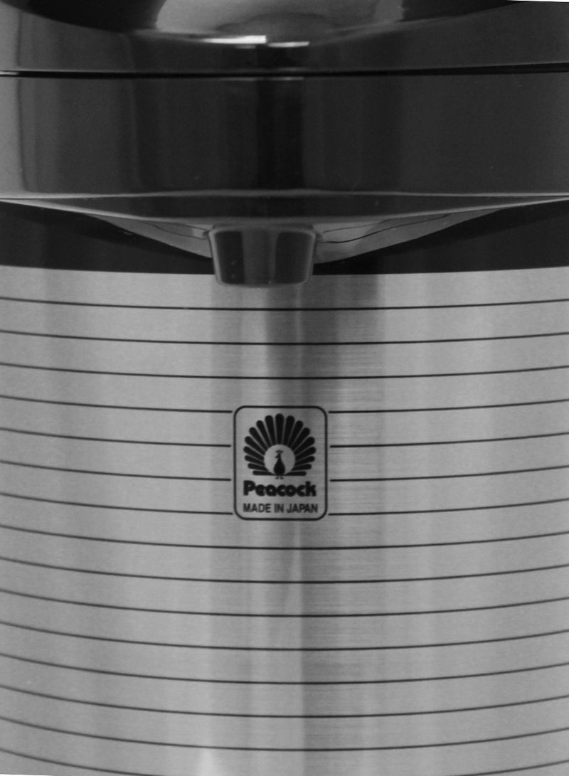 Peacock 3L Stainless Steel Vacuum Airpump Flask in Silver and Black Color Design, Thermal Insulated Beverage Dispenser with Easy Pour Pump and Portable Carry Handle Made in Japan - Image 4