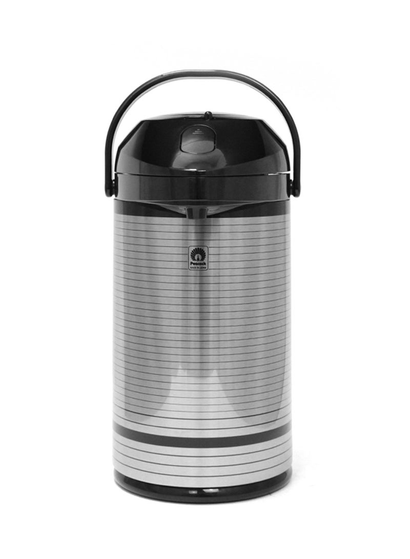 Peacock 3L Stainless Steel Vacuum Airpump Flask in Silver and Black Color Design, Thermal Insulated Beverage Dispenser with Easy Pour Pump and Portable Carry Handle Made in Japan - Image 3