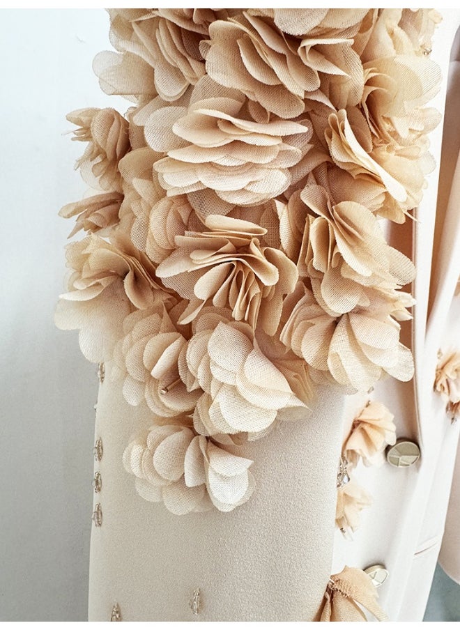 Madam Uniq Stylish European and American Celebrity Heavy Embellished 3D Floral Beaded A-line Dress with Green Fruit Collar  - Image 4