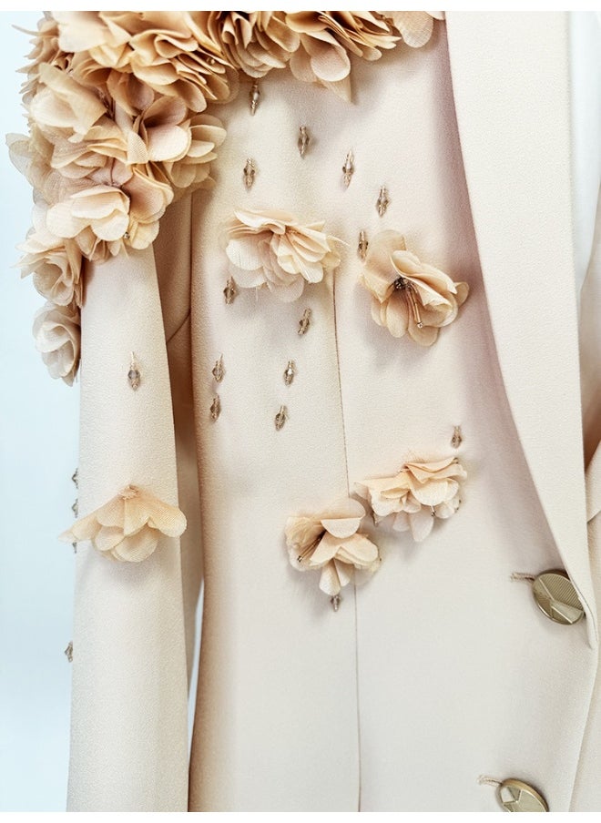Madam Uniq Stylish European and American Celebrity Heavy Embellished 3D Floral Beaded A-line Dress with Green Fruit Collar  - Image 2