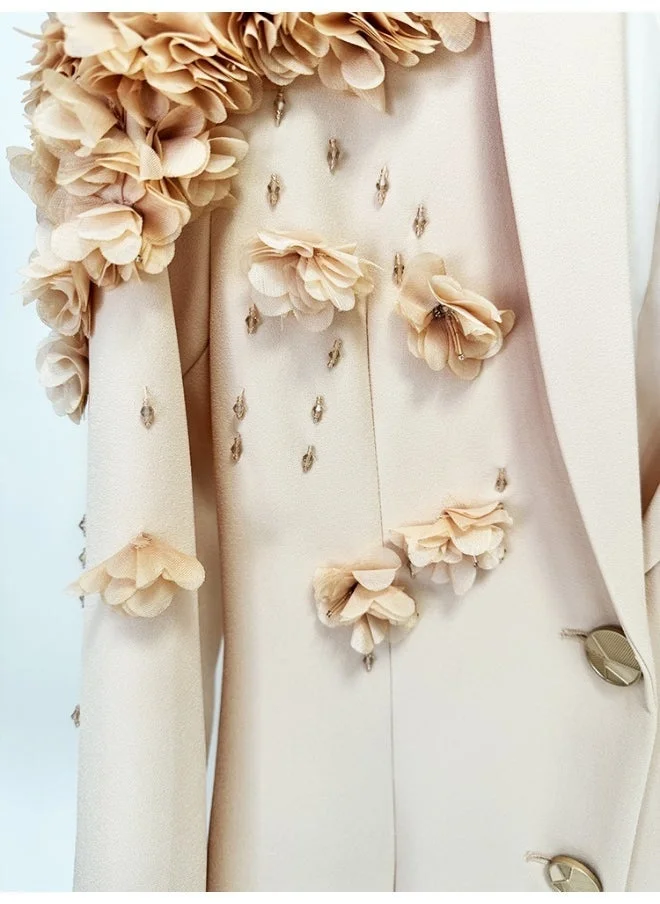 Madam Uniq Elegant 3D Flower Gown, Deep - V & Flared Hem, Formal Evening Dress