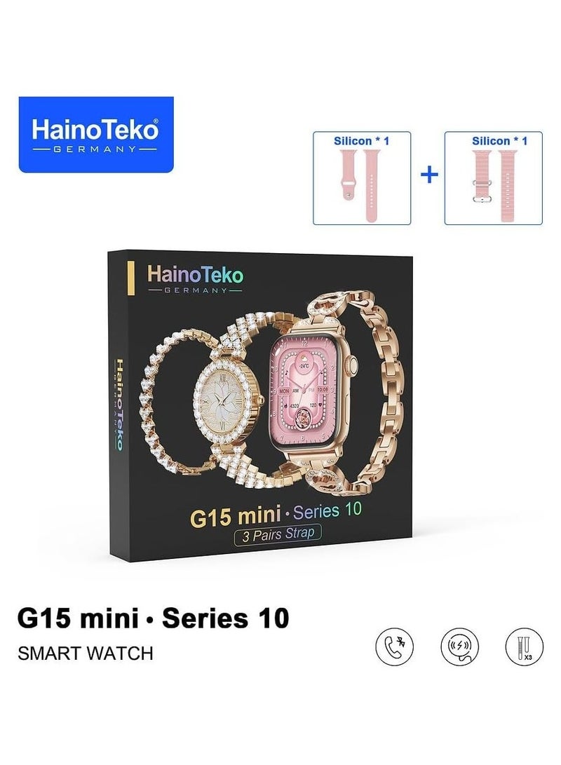 هينو تيكو ساعة ذكية صغيرة G15 سلسلة 10 انيقة مع ساعة انالوج وسوار مع 3 ازواج من الاساور وكيبل شحن مصمم للنساء من هينو تيكو متعددة الالوان - Image 1