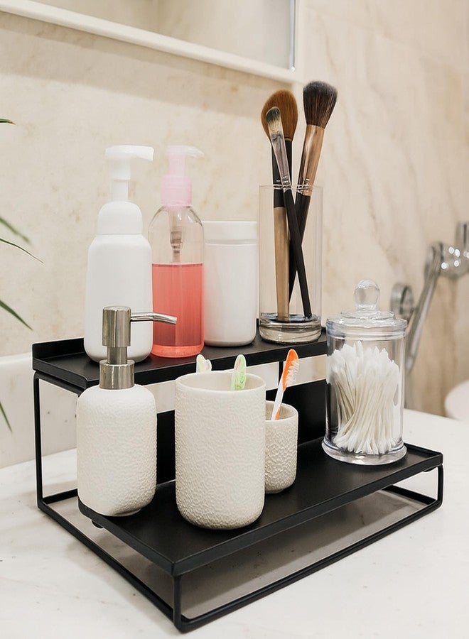 Go Hooked Metal Standing Rack 2-Tier Countertop Organizer | Spices Organizer | Bathroom Essentials | Vanity Storage | Decorative Use | Cosmetic Makeup Storage (Black, Pack of 1) - Image 1