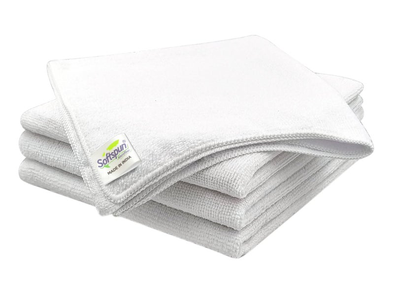 SOFTSPUN Microfiber Cleaning Cloths, 4pcs 40x40cms 220 GSM White! Highly Absorbent, Lint and Streak Free, Multi -Purpose Wash Cloth for Kitchen, Car, Window, Stainless Steel, Silverware.… - Image 1