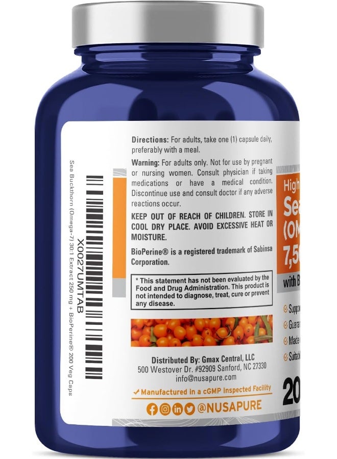 NusaPure Sea Buckthorn (Omega 7) 2250Mg 200 Veggie Powder Caps - Extract 5:1, Non-Gmo & Gluten Free - Image 3